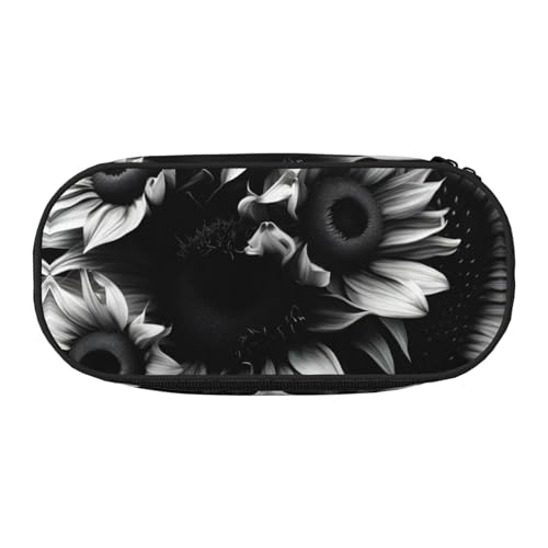 YQxwJL Federmäppchen mit Sonnenblumen-Aufdruck, großes Fassungsvermögen, schwarze Farbe, Stiftebeutel, Federmäppchen, Organizer für Büro, Uni, Schwarz von YQxwJL