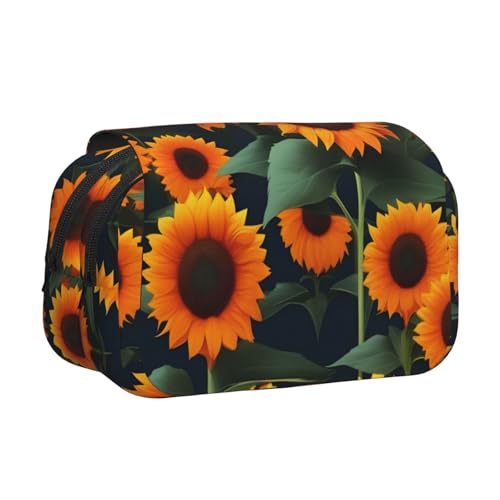 YQxwJL Federmäppchen mit Sonnenblumen-Aufdruck, großes Fassungsvermögen, tragbar, großes Federmäppchen mit Reißverschluss, für Büro und Zuhause von YQxwJL
