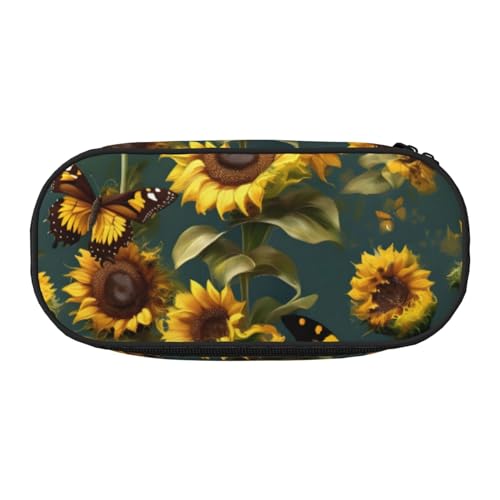 YQxwJL Federmäppchen mit Sonnenblumen-Blumen- und Schmetterlings-Aufdruck, großes Fassungsvermögen, schwarz, Stifteetui, Organizer für Büro, Uni YQxwJL Federmäppchen mit Sonnenblumen-Blumen- und Schmetterlings-Aufdruck, großes Fassungsvermögen, schwarz, Stifteetui, Organizer für Büro, Uni von YQxwJL