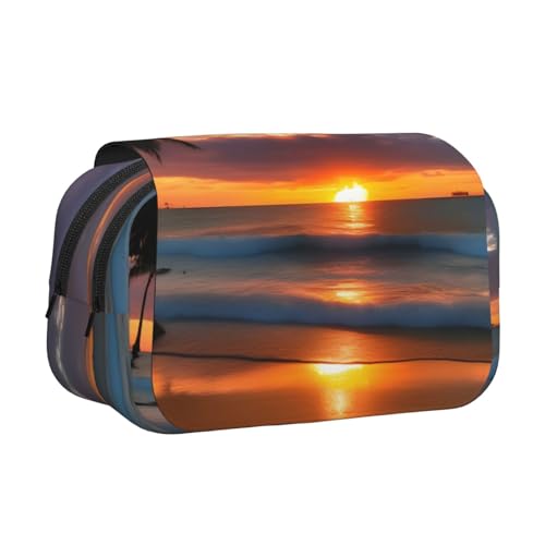 YQxwJL Federmäppchen mit Sonnenuntergang-Strand-Aufdruck, großes Fassungsvermögen, tragbar, großes Federmäppchen mit Reißverschluss, für Büro und Zuhause von YQxwJL