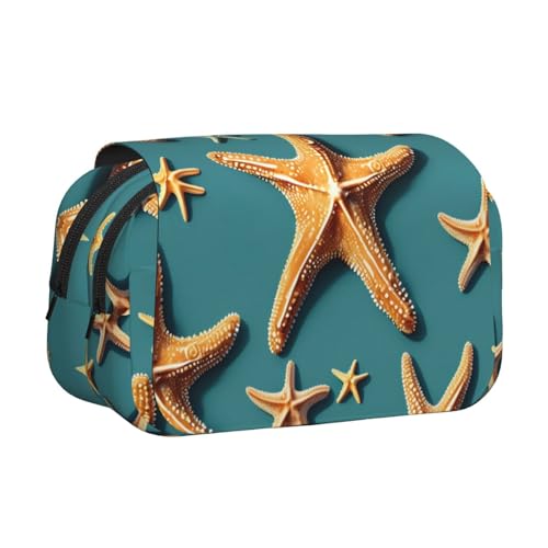 YQxwJL Federmäppchen mit Strandmotiv und Seestern-Druck, großes Fassungsvermögen, tragbar, großes Federmäppchen mit Reißverschluss, für Büro und Zuhause, Schwarz, One Size, Modern von YQxwJL