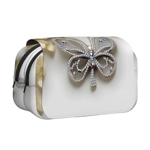 YQxwJL Federmäppchen mit Strasssteinen, Schmetterlings- und Blumendruck, großes Fassungsvermögen, tragbar, großes Federmäppchen mit Reißverschluss, für Büro und Zuhause von YQxwJL