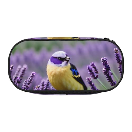 YQxwJL Federmäppchen mit Vogel in violettem Lavendel, Blumendruck, großes Fassungsvermögen, schwarz, Stifteetui, Organizer für Büro, Uni von YQxwJL
