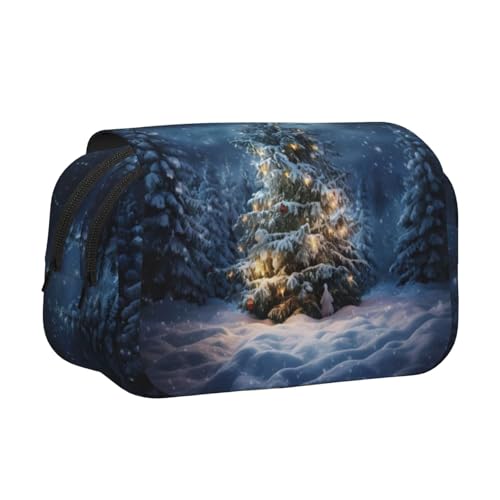 YQxwJL Federmäppchen mit Weihnachtsbaum-Schnee-Aufdruck, großes Fassungsvermögen, tragbar, großes Federmäppchen mit Reißverschluss, für Büro und Zuhause, Schwarz, One Size, Modern von YQxwJL