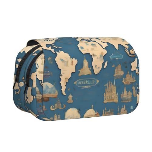 YQxwJL Federmäppchen mit Weltkarten-Aufdruck, großes Fassungsvermögen, tragbar, großes Federmäppchen mit Reißverschluss, für Büro und Zuhause, Schwarz, One Size, Modern von YQxwJL