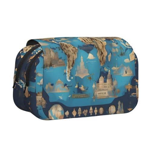 YQxwJL Federmäppchen mit Weltkarten-Druck, großes Fassungsvermögen, tragbar, großes Federmäppchen mit Reißverschluss, für Büro und Zuhause von YQxwJL