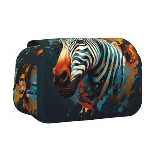 YQxwJL Federmäppchen mit abstraktem Tiermotiv, Zebramuster, großes Fassungsvermögen, tragbar, mit Reißverschluss, für Büro und Zuhause, Schwarz, One Size, Modern von YQxwJL