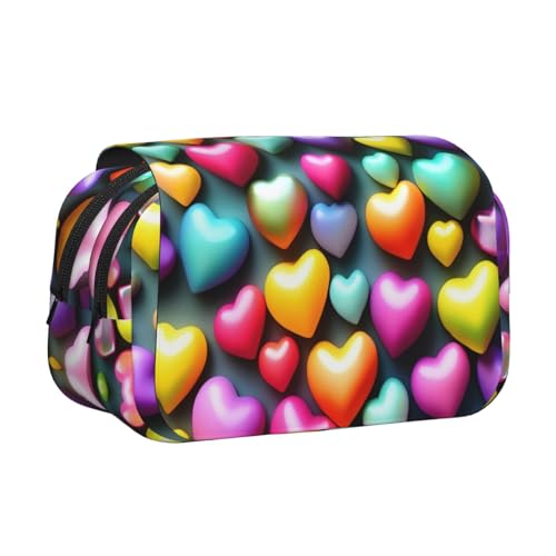 YQxwJL Federmäppchen mit buntem Regenbogen-Herz-Druck, großes Fassungsvermögen, tragbar, großes Federmäppchen mit Reißverschluss, für Büro und Zuhause von YQxwJL