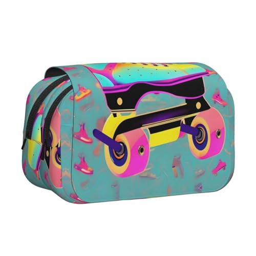 YQxwJL Federmäppchen mit buntem Rollschuh-Aufdruck, großes Fassungsvermögen, tragbar, großes Federmäppchen mit Reißverschluss, für Büro und Zuhause, Schwarz, One Size, Modern von YQxwJL