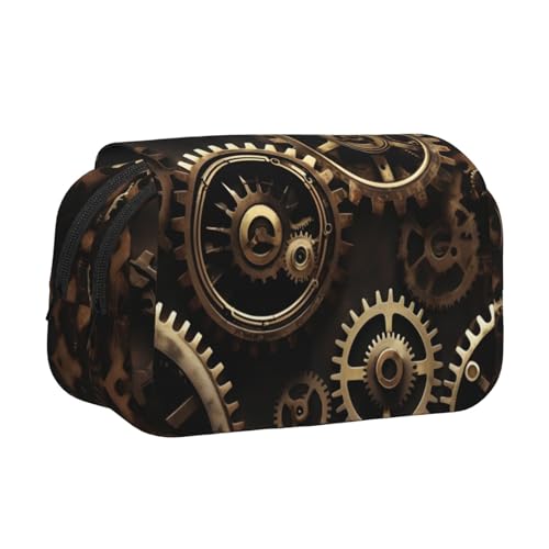 YQxwJL Federmäppchen mit coolem Steampunk-Getriebe-Aufdruck, großes Fassungsvermögen, tragbar, großes Federmäppchen mit Reißverschluss, für Büro und Zuhause, Schwarz, One Size, Modern von YQxwJL