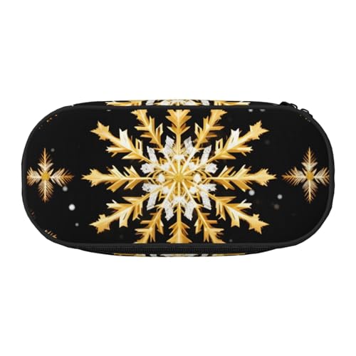 YQxwJL Federmäppchen mit goldenem Weihnachts-Schneeflocken-Druck, großes Fassungsvermögen, schwarz, Stiftebeutel, Federmäppchen, Organizer für Büro, Uni von YQxwJL