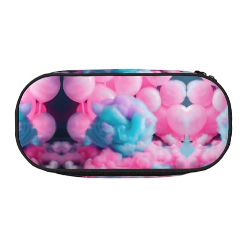 YQxwJL Federmäppchen mit großem Fassungsvermögen, Motiv: rosa Baumwollbonbons, Stifteetui, Organizer für Büro, Uni, Schwarz von YQxwJL