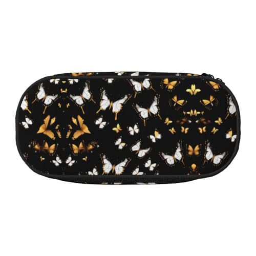 YQxwJL Federmäppchen mit großem Fassungsvermögen, goldfarben/weiße Schmetterlinge, schwarz, Stifteetui, Organizer für Büro, Uni von YQxwJL