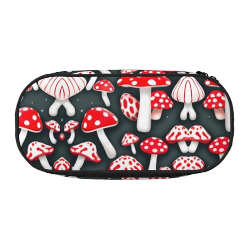 YQxwJL Federmäppchen mit großem Fassungsvermögen, rot/weiß, Pilzdruck, schwarz, Stifteetui, Organizer für Büro, Uni von YQxwJL