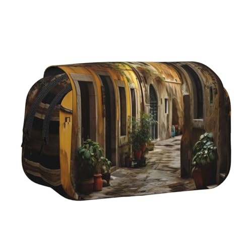 YQxwJL Federmäppchen mit italienischem Aufdruck "Old Street Print", großes Fassungsvermögen, tragbar, mit Reißverschluss, für Büro und Zuhause, Schwarz, One Size, Modern von YQxwJL