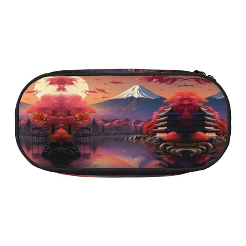 YQxwJL Federmäppchen mit japanischem Fuji-Landschaftsdruck, großes Fassungsvermögen, schwarz, Stifteetui, Organizer für Büro, Uni von YQxwJL