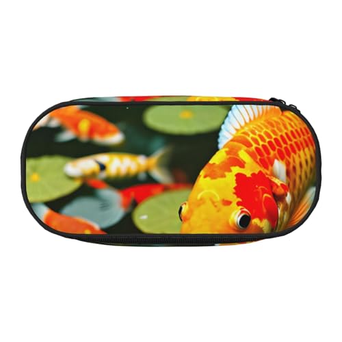 YQxwJL Federmäppchen mit japanischem Koi-Fisch-Druck, großes Fassungsvermögen, schwarz, Stifteetui, Organizer für Büro, Uni von YQxwJL