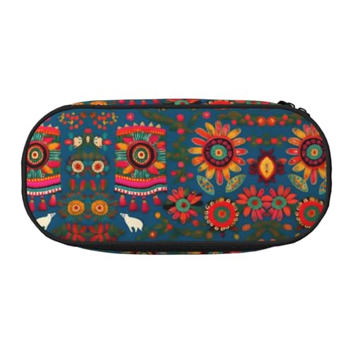 YQxwJL Federmäppchen mit mexikanischer Volkskunst, Boho-Druck, großes Fassungsvermögen, schwarz, Stifteetui, Organizer für Büro, Uni von YQxwJL
