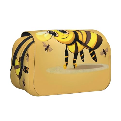YQxwJL Federmäppchen mit niedlichem Cartoon-Bienen-Druck, großes Fassungsvermögen, tragbar, große Bleistifttasche mit Reißverschluss, für Büro und Zuhause, Schwarz, One Size, Modern von YQxwJL