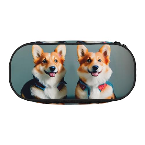 YQxwJL Federmäppchen mit niedlichem Corgi-Hunde-Aufdruck, großes Fassungsvermögen, schwarz, Stifteetui, Organizer für Büro, Uni von YQxwJL