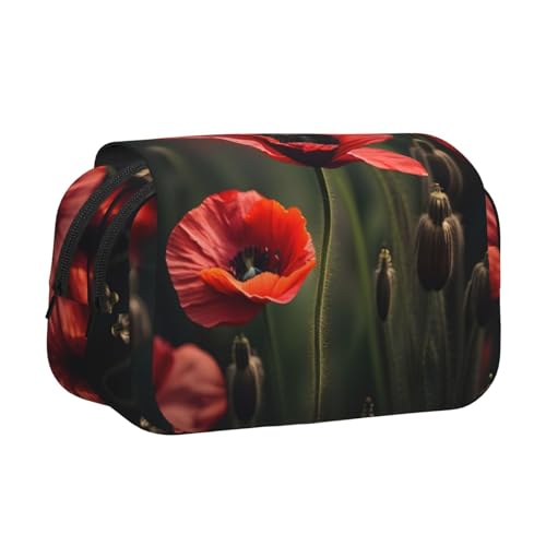 YQxwJL Federmäppchen mit rotem Mohnblumen-Druck, großes Fassungsvermögen, tragbar, großes Federmäppchen mit Reißverschluss, für Büro und Zuhause von YQxwJL