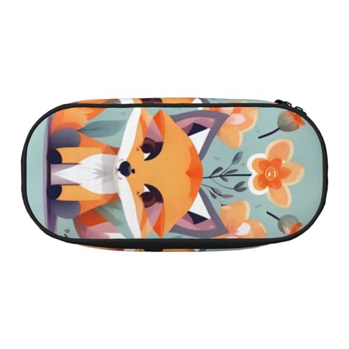 YQxwJL Federmäppchen mit süßem Tiermotiv und Fuchs-Blumendruck, großes Fassungsvermögen, schwarz, Stifteetui, Organizer für Büro, Uni von YQxwJL
