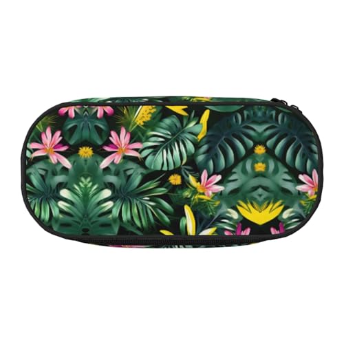 YQxwJL Federmäppchen mit tropischen Blättern und Blumen, großes Fassungsvermögen, schwarz, Stifteetui, Organizer für Büro, Uni von YQxwJL