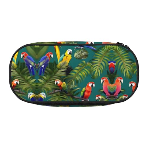 YQxwJL Federmäppchen mit tropischen Pflanzen und Papageien, großes Fassungsvermögen, schwarz, Stifteetui, Organizer für Büro, Uni von YQxwJL
