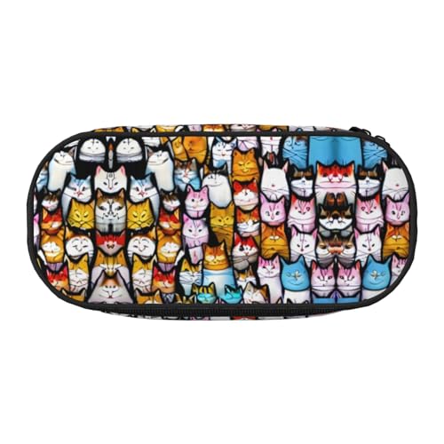 YQxwJL Federmäppchen mit vielen Cartoon-Katzen-Aufdruck, großes Fassungsvermögen, schwarz, Stiftebeutel, Federmäppchen, Organizer für Büro, Uni von YQxwJL