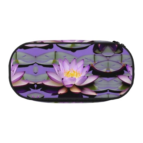 YQxwJL Federmäppchen mit violettem Lotusblumen-Aufdruck, großes Fassungsvermögen, schwarze Farbe, Stiftebeutel, Federmäppchen, Organizer für Büro, Uni von YQxwJL
