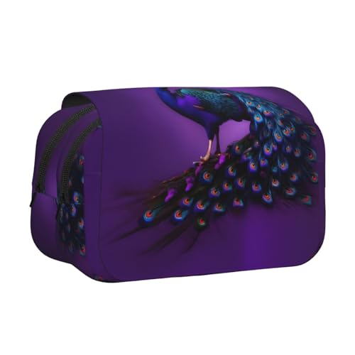 YQxwJL Federmäppchen mit violettem Pfauenmuster, großes Fassungsvermögen, tragbar, großes Federmäppchen mit Reißverschluss, für Büro und Zuhause von YQxwJL