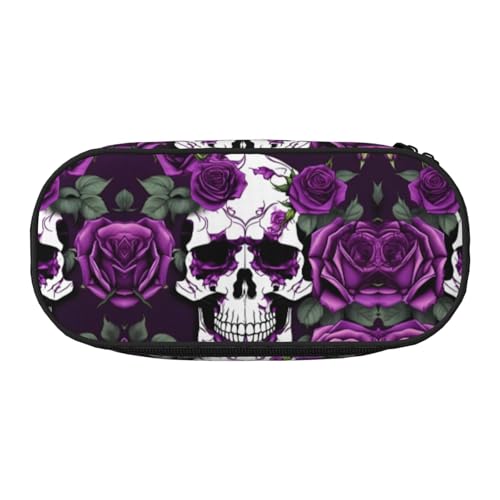 YQxwJL Federmäppchen mit violettem Rosen-Skelett-Aufdruck, großes Fassungsvermögen, schwarz, Stifteetui, Organizer für Büro, Uni YQxwJL Federmäppchen mit violettem Rosen-Skelett-Aufdruck, großes Fassungsvermögen, schwarz, Stifteetui, Organizer für Büro, Uni von YQxwJL