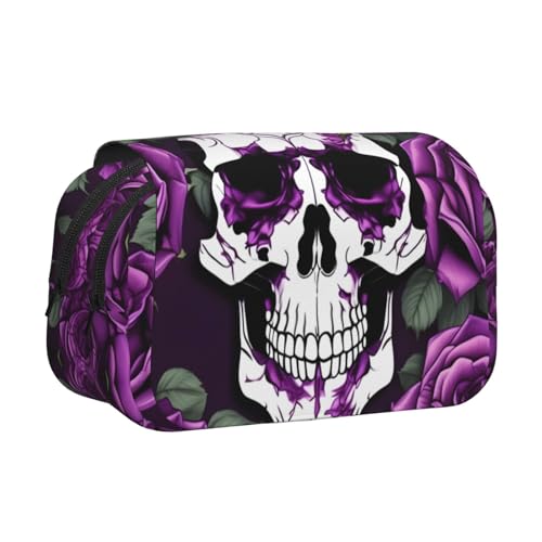 YQxwJL Federmäppchen mit violettem Rosen-Skelett-Druck, großes Fassungsvermögen, tragbar, große Bleistifttasche mit Reißverschluss, für Büro und Zuhause, Schwarz, One Size, Modern von YQxwJL