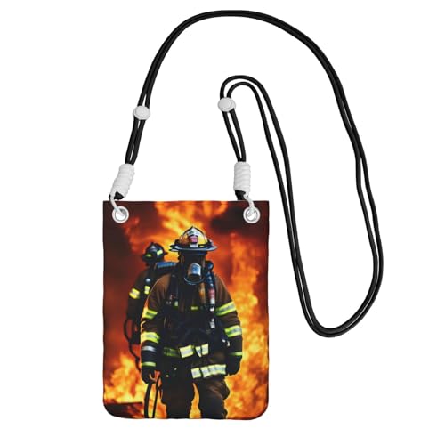 YQxwJL Feuerwehrmann Feuerwehrmann Flammendruck Sling Bag für Männer Frauen Casual Mini Handy Geldbörsen Anti-Diebstahl Handytasche für Wandern Reisen, Schwarz, Einheitsgröße von YQxwJL