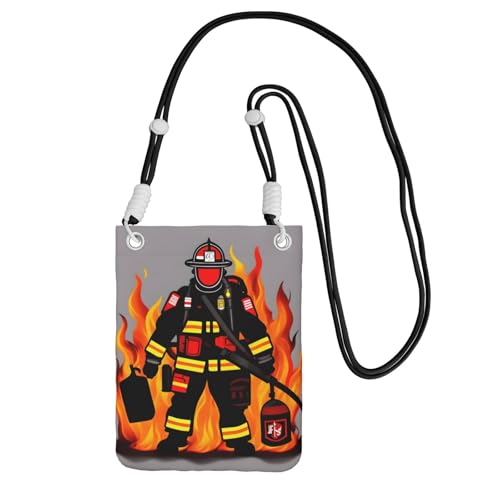 YQxwJL Feuerwehrmann bedruckte Schultertasche für Männer und Frauen, lässige Mini-Handygeldbörsen, Anti-Diebstahl-Handytasche, für Wandern, Reisen, Schwarz, Einheitsgröße von YQxwJL