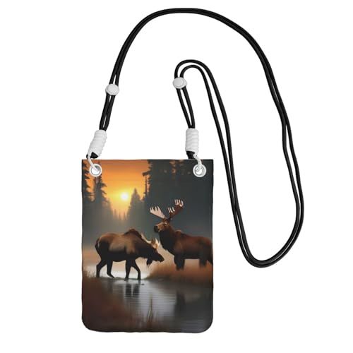 YQxwJL Hirschbär-Elch-Druck-Schultertasche für Männer und Frauen, lässige Mini-Handygeldbörsen, Anti-Diebstahl-Handytasche, für Wandern, Reisen, Schwarz, Einheitsgröße von YQxwJL