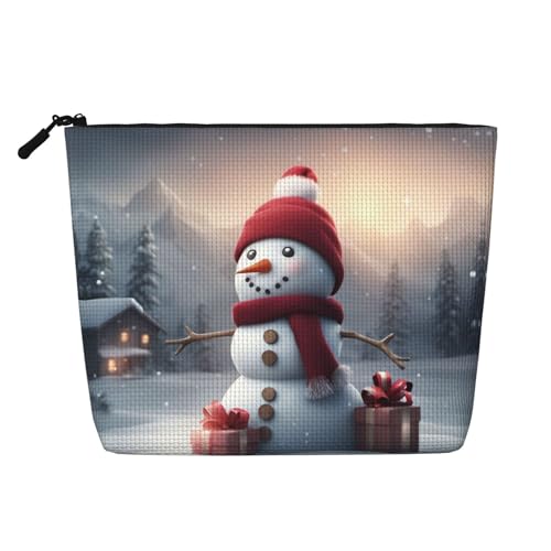 YQxwJL Kosmetiktasche mit Aufschrift "Merry Christmas", niedlicher Schneemann, Make-up-Tasche, Organizer mit Reißverschluss, niedliche Make-up-Tasche, Reisegröße, Schwarz, Einheitsgröße von YQxwJL
