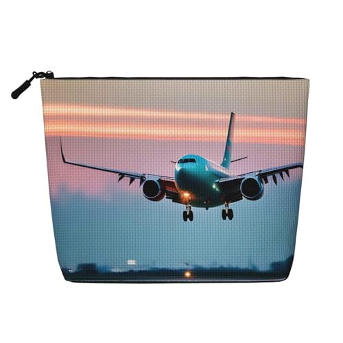 YQxwJL Kosmetiktasche mit Flugzeug in den Abendlichtern, Make-up-Tasche, Organizer mit Reißverschluss, niedliche Make-up-Tasche, Reisegröße, Schwarz, Einheitsgröße von YQxwJL