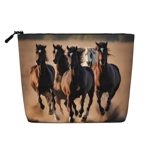 YQxwJL Kosmetiktasche mit Laufpferdedruck, Make-up-Tasche, Organizer mit Reißverschluss, niedliche Make-up-Tasche, Reisegröße, Schwarz, Einheitsgröße von YQxwJL
