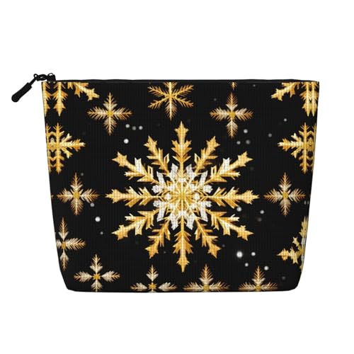 YQxwJL Kosmetiktasche mit goldenem Weihnachtsschneeflocken-Druck, Make-up-Tasche, Organizer mit Reißverschluss, niedliche Make-up-Tasche, Reisegröße, Schwarz, Einheitsgröße von YQxwJL