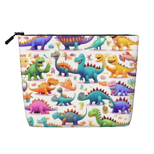 YQxwJL Kosmetiktasche mit vielen bunten Cartoon-Dinosaurier-Druck, Make-up-Tasche, Organizer mit Reißverschluss, niedliche Make-up-Tasche, Reisegröße, Schwarz, Einheitsgröße von YQxwJL