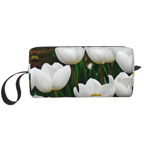 YQxwJL Kosmetiktasche mit weißen Tulpen und Blumendruck, Geschenke für Damen, tragbare Make-up-Tasche für Frauen, Mutter, Schwester, Weiss/opulenter Garten, Einheitsgröße von YQxwJL