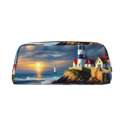 YQxwJL Leuchtturm Diamant Farbe Druck große Kapazität Federmäppchen, Federmäppchen mit Reißverschluss, langlebige Leder Federmappe für Büro, Reisen von YQxwJL