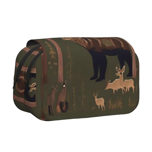 YQxwJL Lodge Bear Federmäppchen mit Hirsch-Aufdruck, großes Fassungsvermögen, tragbar, großes Federmäppchen mit Reißverschluss, für Büro und Zuhause, Schwarz, One Size, Modern von YQxwJL