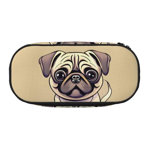 YQxwJL Lustiges Federmäppchen mit Mops-Motiv, großes Fassungsvermögen, schwarz, Stiftebeutel, Federmäppchen, Organizer für Büro, Uni von YQxwJL