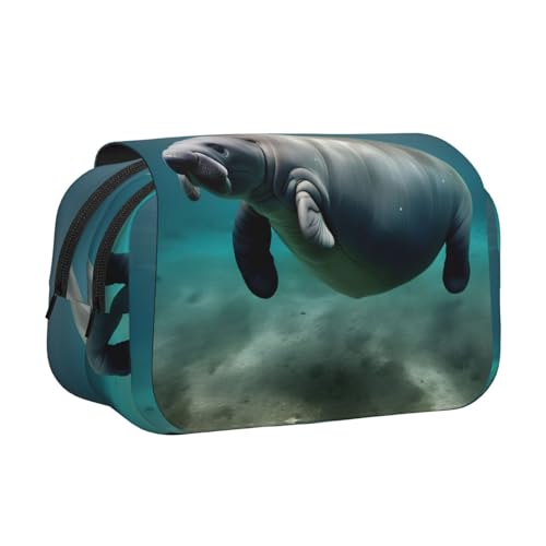 YQxwJL Manatee Federmäppchen mit Tierdruck, großes Fassungsvermögen, tragbar, großes Federmäppchen mit Reißverschluss, für Büro und Zuhause, Schwarz, One Size, Modern von YQxwJL