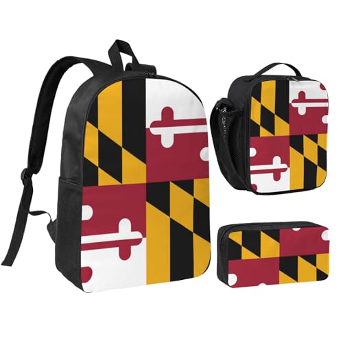 YQxwJL Maryland State Flag Print 3 Piece Backpack Bags with Lunch Box Pencil Case Set for Travel Work Camping Unisex YQxwJL Maryland State Flag Print 3 Piece Backpack Bags with Lunch Box Pencil Case Set for Travel Work Camping Unisex von YQxwJL