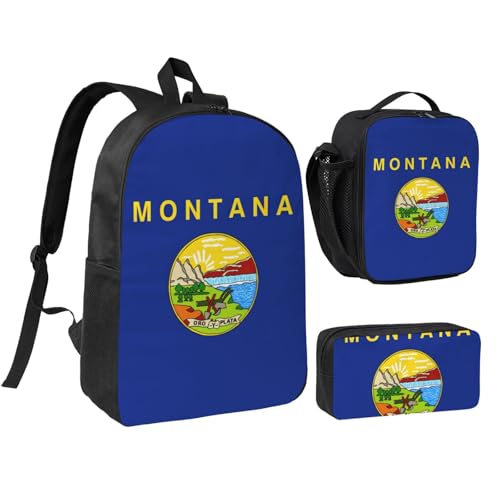 YQxwJL Montana State Flag Print 3 Stück Rucksack Taschen mit Lunchbox Federmäppchen Set für Reisen Arbeit Camping Unisex YQxwJL Montana State Flag Print 3 Stück Rucksack Taschen mit Lunchbox Federmäppchen Set für Reisen Arbeit Camping Unisex von YQxwJL