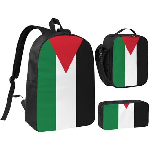 YQxwJL Palästina Flag1 Druck 3 Stück Rucksack Taschen mit Lunchbox Federmäppchen Set für Reisen Arbeit Camping Unisex von YQxwJL