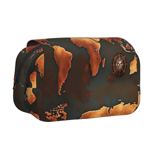 YQxwJL Rust-Weltkarten-Druck-Federmäppchen, großes Fassungsvermögen, tragbar, große Bleistifttasche mit Reißverschluss, für Büro und Zuhause, Schwarz, One Size, Modern von YQxwJL